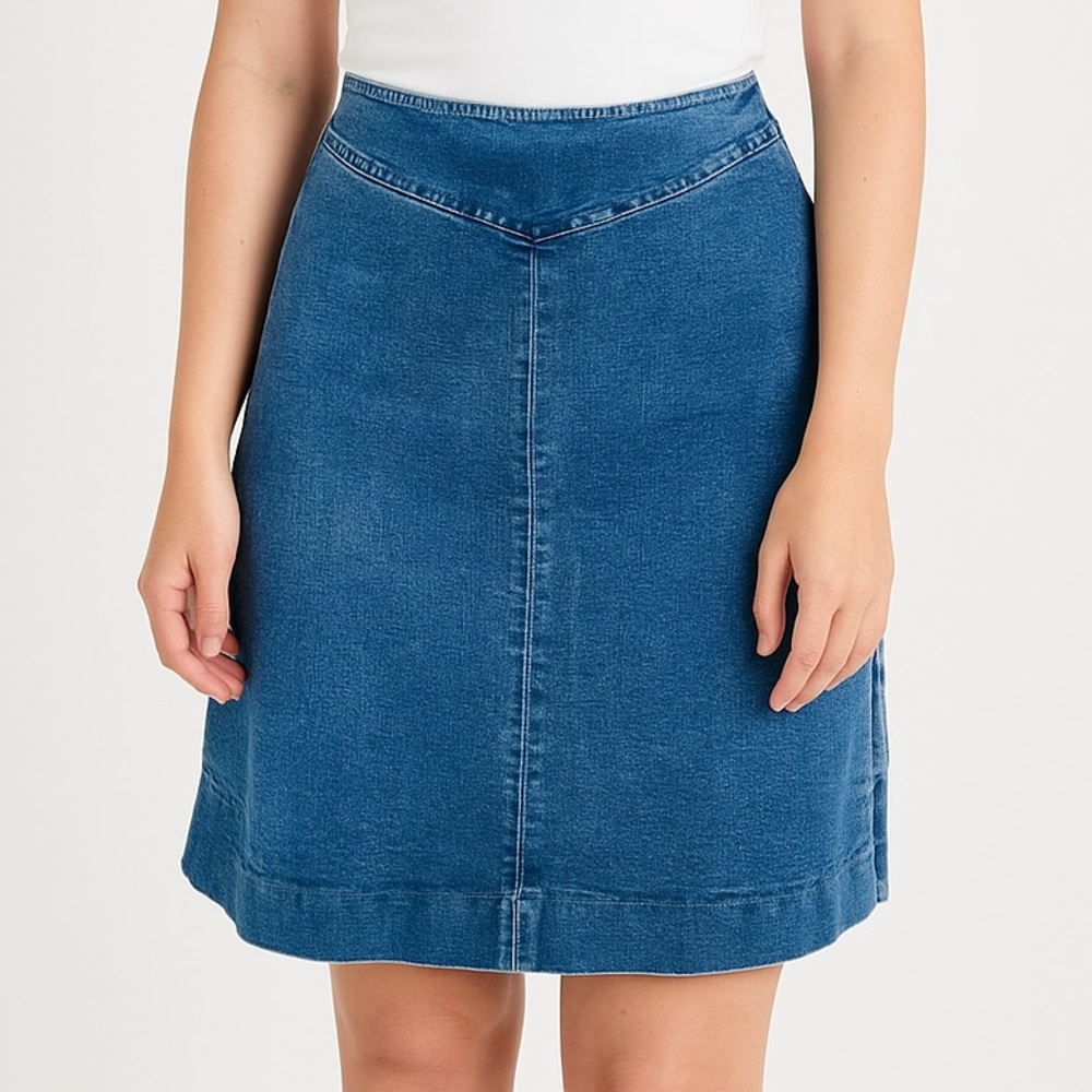 Vintage Ralph Lauren Stretch Denim Skirt Side Zip Size 14